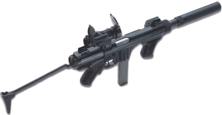 Beretta Submachine gun model 12 with silencer.