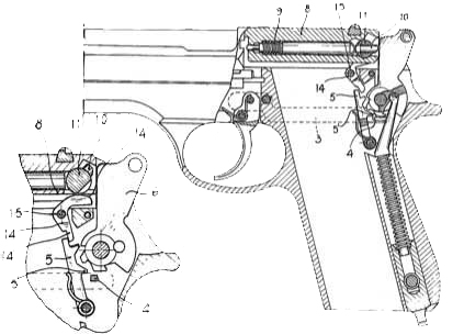 US Patent Office 4306487 - SAFETY DEVICE FOR A PISTOL -