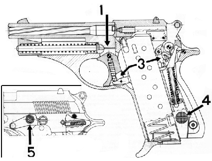 Beretta pistol model 70 old open lever and mag release button 